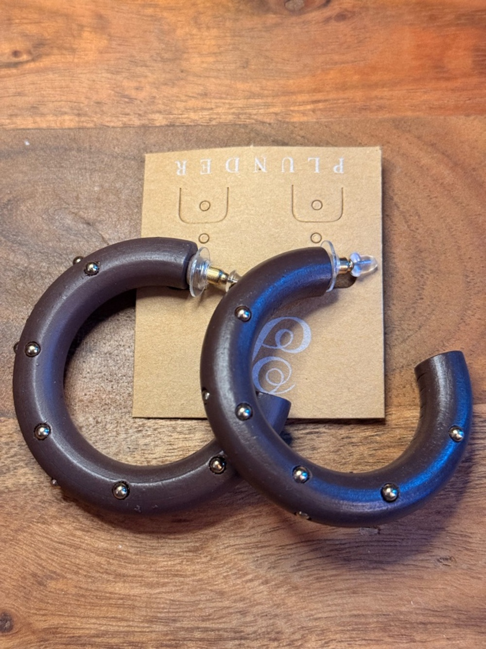 Plunder Wooden Studded Hoop Earrings